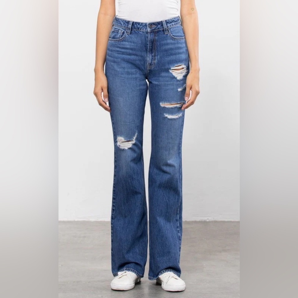 HIDDEN Sz 26 100% Cotton Denim Flare Leg Spot Distressing Jeans